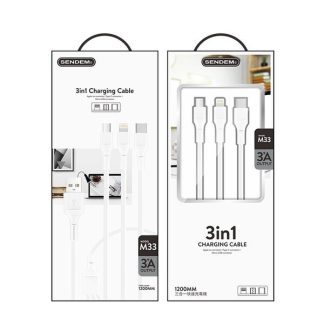 สายชาร์จ 3in1 Sendem M33 ชาร์จเร็ว 3A ประกันศูนย์ 1 ปี