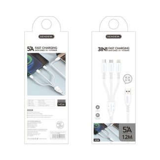 สายชาร์จ 3in1 SENDEM M34 ชาร์จเร็ว 5A สายยาว 1.2 เมตร ประกันศูนย์ 1 ปี