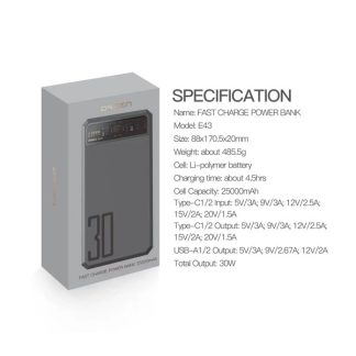 แบตสำรอง Eloop Orsen E43 25000 mAh ชาร์จเร็ว Fast Charge รองรับ PD 30W